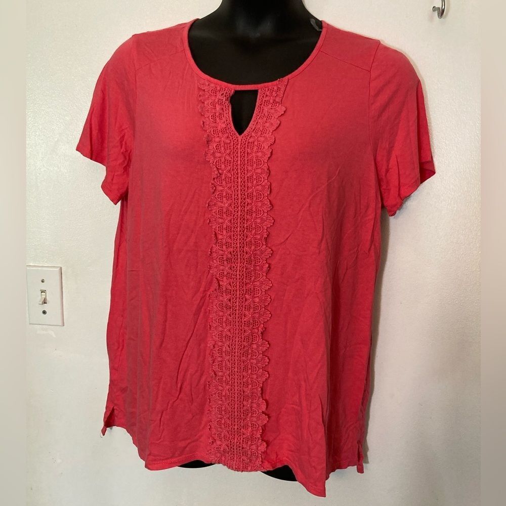 Avenue pink lace keyhole front blouse